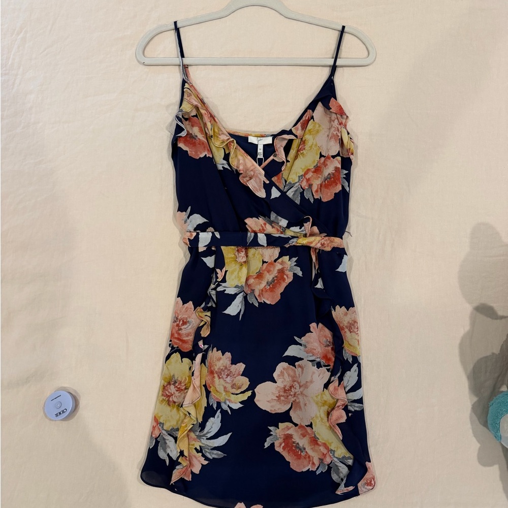 Joie Navy Floral Wrap Mini Dress